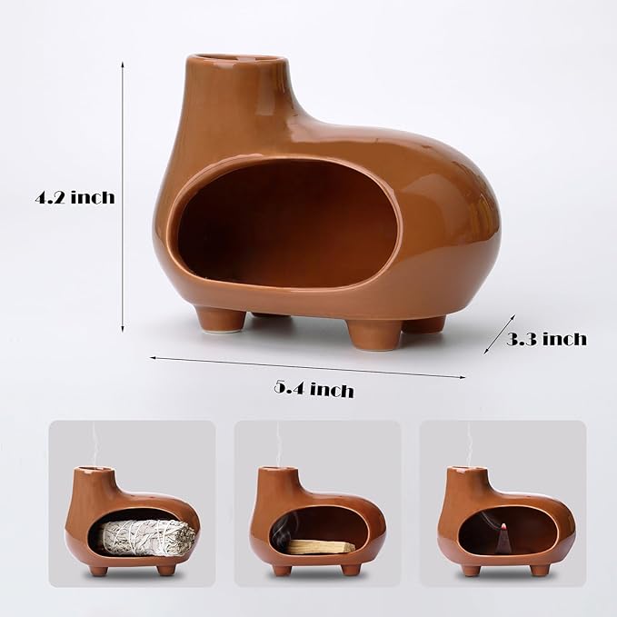 Terracotta Palo Santo Burner Chimney Sage Stick Holder for Burning Ceramic Smudge Bowl for Energy Clearing and Meditation Space (Terracotta)