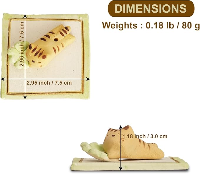 Charming Animal Series Ceramic Incense Holder, Japanese Pottery, Perfect for Relaxation and Concentration, Made in Japan (Four Leaf and Cat)