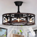 SHLUCE 22" Farmhouse Caged Ceiling Fan with Light, Rustic Fandelier Ceiling Fans with Lights and Remote, Modern Large Caged Bladeless Ceiling Fans with Lights for Kitchen, Bedroom, Brown - ETL