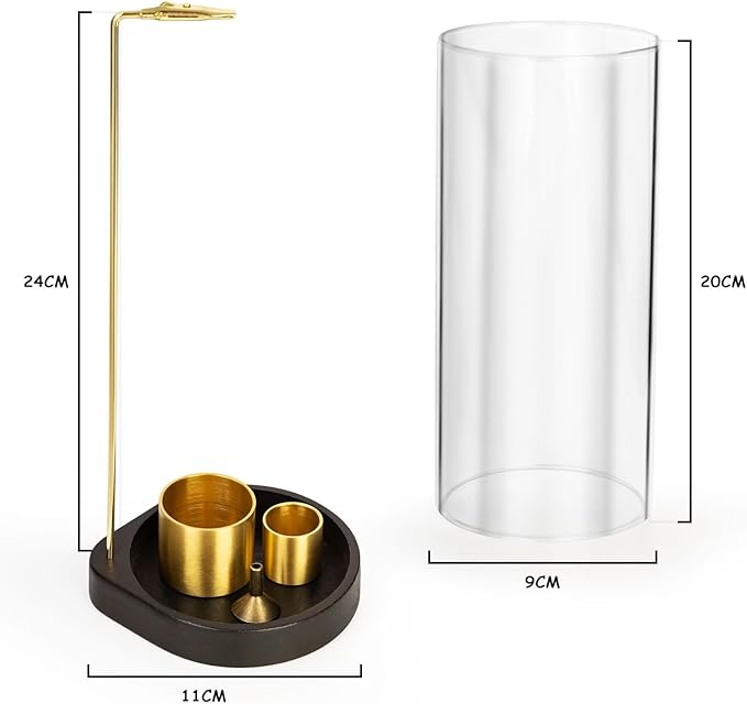 4 in 1 Wooden Incense Burner with Glass, Incense Holder for Candle, Sticks, Palo Santo, Sage and Cones, Wood Ash Catcher Tray for Meditation Yoga Room Home Decor (Glass)