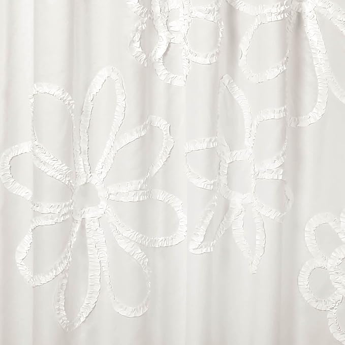 Lush Decor White Ruffle Flower Polyester Shower Curtain, 72" x 72"