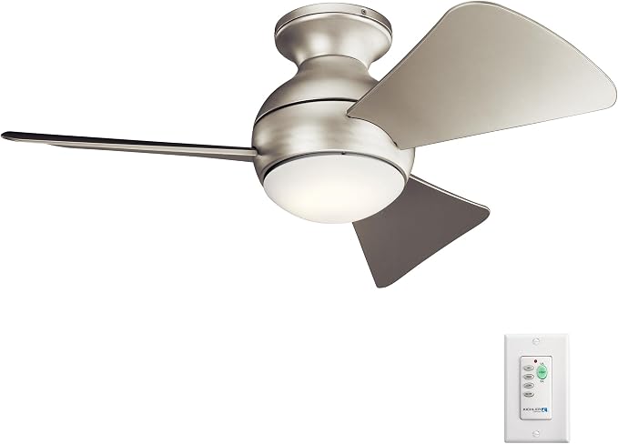 Kichler Sola 34" LED Indoor Outdoor Ceiling Fan in Brushed Nickel, 3-Blade, 3000K, (34" W x 11" H), 330150NI
