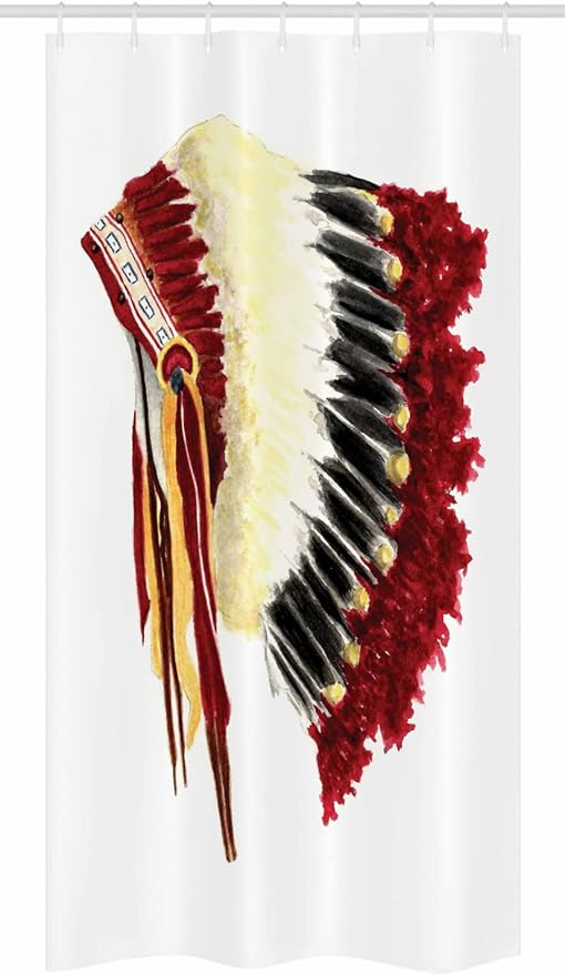 Ambesonne Tribal Stall Shower Curtain, Original Symbolic Eagle Feather Headdress Native Life Style, Fabric Bathroom Decor Set with Hooks, 36" W x 72" L, Ivory Black