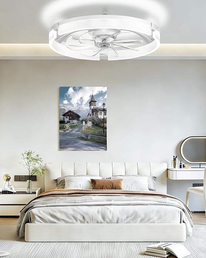 AIKVSXER 20" Ceiling Fan with Light, Modern Low Profile Fan Light, Quiet DC Motor, 6 Speeds, 3000K-6500K Dimmable LED, App & Remote Control, for Bedroom Living Room
