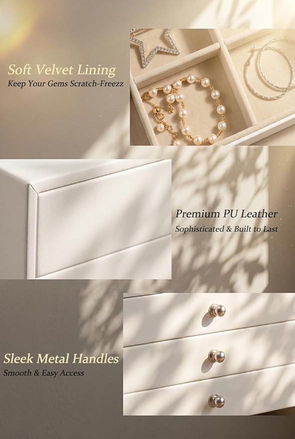 GUKA Large Jewelry Box, Jewelry Case with 10 Drawers for Big and Small Jewelry, Jewelry Storage Organizer for Watch Earrings Necklace Rings Bracelets, Birthday Wedding Gifts, White