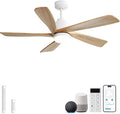 Sofucor Smart Ceiling Fan with Lights and Remote, 52 Inch Modern Wood Ceiling Fan for Indoor Farmhouse Bedroom Living Room Outdoor Patio Porch, Compatible with Alexa/App/Google Assistant