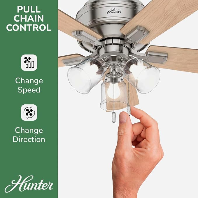 Hunter Crestfield, Indoor, Ceiling Fan, Quiet, 42 inch, Brushed Nickel