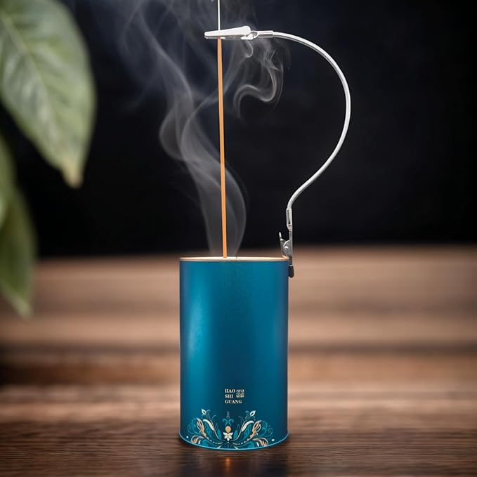 Metal Incense Burner with Anti-Flying Ash Technology & Adjustable Clamp,Elegant Ash Catcher for Home &Yoga & Meditation Ash Catcher Container (3.2x5.7in) (1, Enamel Blue)