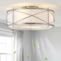 Silver Flush Mount Boho Ceiling Fan with Lights, 20" Caged Rattan Ceiling Fans with Light and Remote, Enclosed with 6 Speeds for Living Room, Bedroom, Nursery