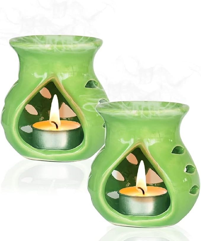 Ceramic Essential Oil Burner Wax Melt Burners |Aromatherapy| Ceramic Oil Diffuser| Candle Tealight Holder (Set of 1) Home Bedroom Decor Christmas Housewarming Gift, Green
