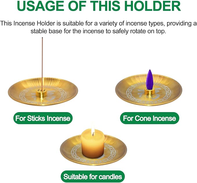 2 in 1 Incense Burner Tray with 9 Holes Stand Base, 4.72 inch Brass Incense Holder for Incense Sticks/Cones, Incense, Brass Ash Catcher for Meditation Yoga Roomr,Home Fragrance Decoration