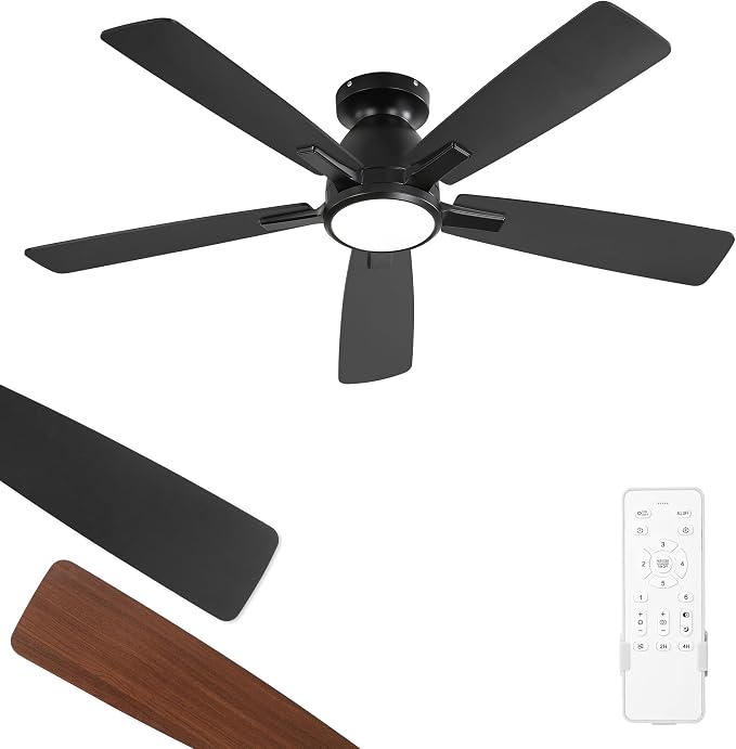 Fanbulous 46 Inch Flush Mount Ceiling Fan with Light and Remote, Black | 3CCT 20W LED, 6-Speed Quiet Reversible Motor, Modern Low Profile Flush Mount, Ideal for Bedroom/Living Room/Kitchen.