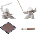Ceramic Samurai Incense Holder & Tea Pet - Hand-Painted Japanese Warrior Statue, Terracotta Zen Decor for Home/Office (3.5", White/Green) (WhiteAB)