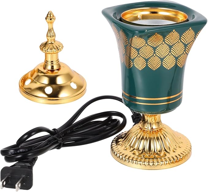 STOBAZA Electric Incense Burner 7.67In Plug-in Middle Eastern Style Censer Aroma Burner for Home Bedroom Yoga and Study Decoration with Ceramic Iron Holder Us Plug