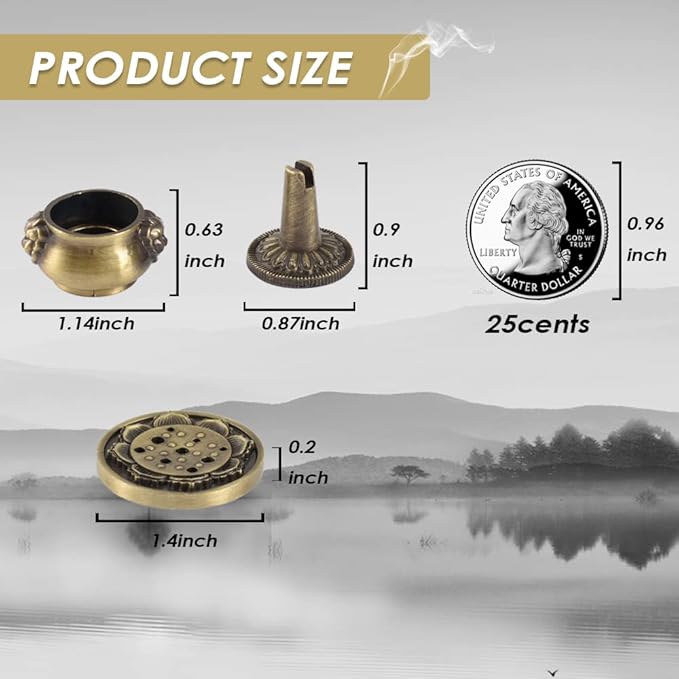 Incense Burner, 3Pcs Bronze Incense Holder Cone Holder Bowl-Shape Incense Burner for Joss Stick, Tower Incense, Incense Coil (3 Styles)