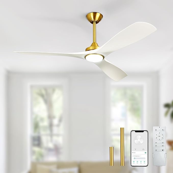 Modern Ceiling Fan with Light: White and Gold Ceiling Fans with Remote and Smart APP Control 3 Blades - 52 Inch Ceiling Fan for Indoor Living Room Bedroom