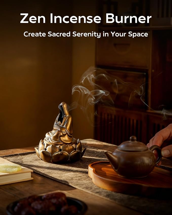 Zen Incense Burner for Cone & Coil – Ceramic Faceless Buddha Statue for Protection & Meditation, Home Decor to Ward Off Negativity