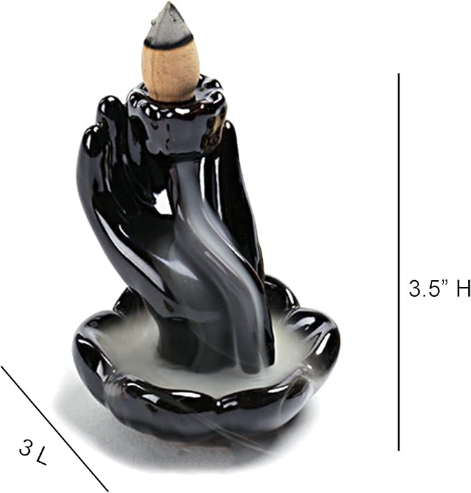 SOUL STICKS Backflow Incense Holder Burner Waterfall Fountain for Home, Office, Yoga, Room Decor & Aromatherapy with 1 Pack of 10 Backflow Fragrance Cones Included (Hand Waterfall)