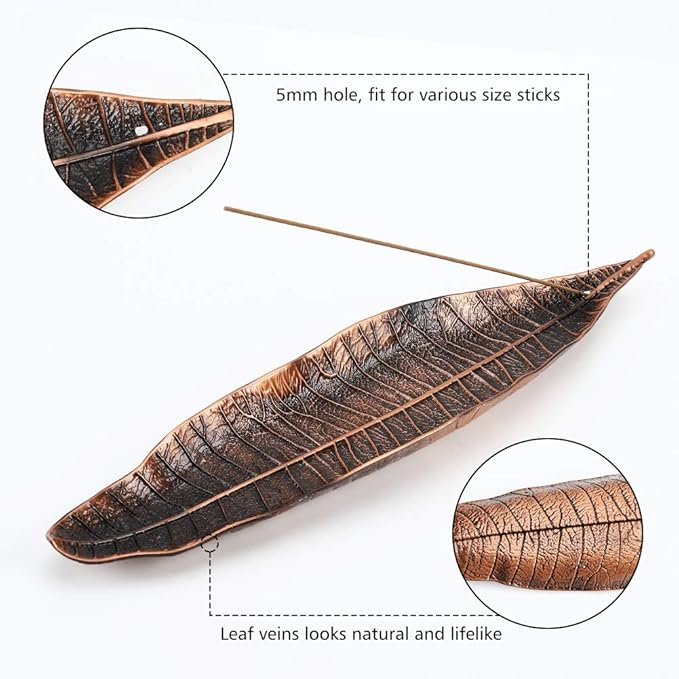 Accmor Incense Holder Set, Leaf and Snail Incense Burner, Incense Ash Catcher, Incense Sticks Holder for Counters, Meditation Room, Yoga, Home, Office, Red Copper