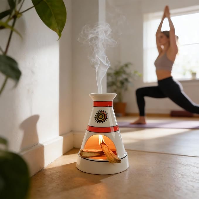 MOUGIGI Handcrafted Sun Totem Ceramic palo santo sticks holder with - Tent-Shape Mini chiminea for Sage, Incense Cones & Smudging Rituals -Thoughtful Gifts for Yoga, Meditation, Ash, Zen, Aromatherapy