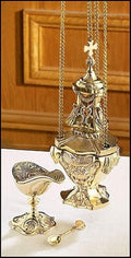 Autom Cast Brass Censer with Boat – Conical Brass Thurible for Church Incense