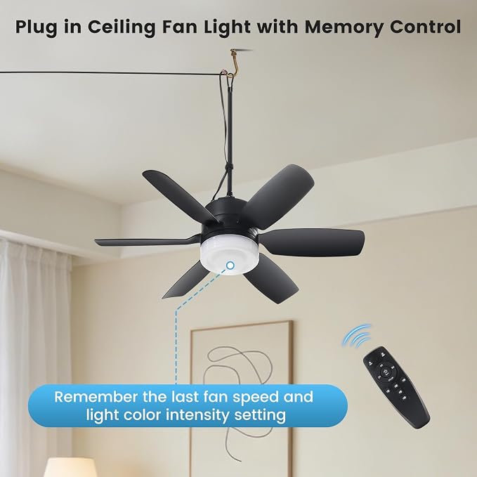 Fanspex 20.5'' Plug in Ceiling Fan with Light for Gazebo Patio Canopy Tent | 5 Fan Speeds with Adjust Lighting for Porch RV Cooling or Air Circulation, Black