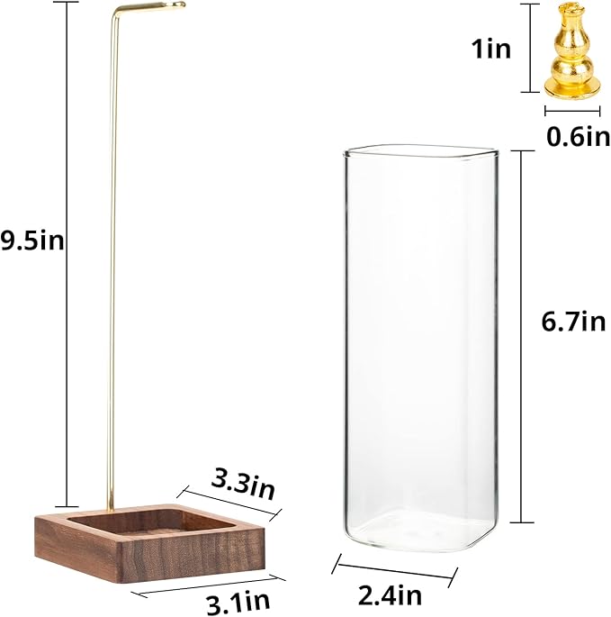 Incense Holder, Incense Holder for Sticks, Wood Insence-Stick Holder with Glass Ashes Collector, Anti-Ash Flying Incense Burner (SizeA)