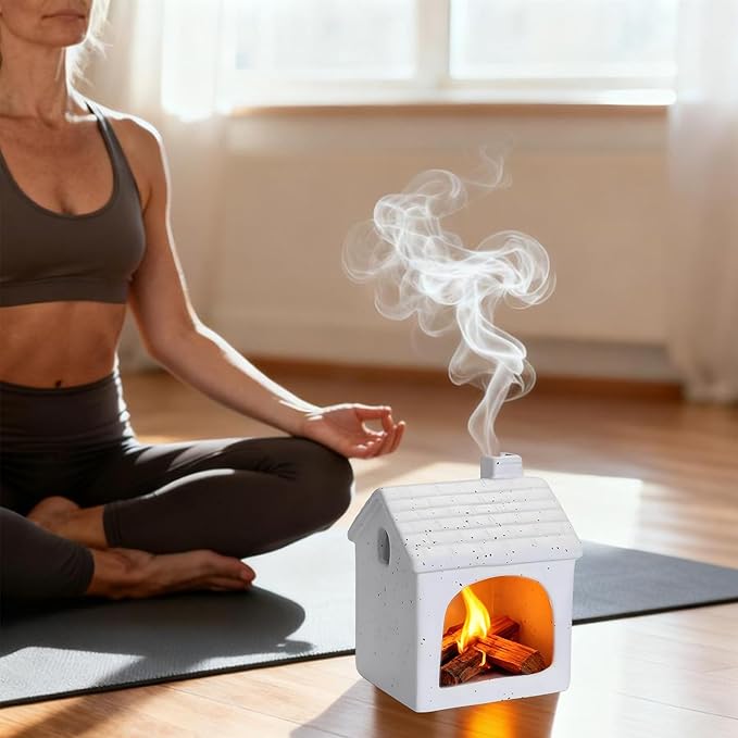 Ceramic Mini Chiminea Palo Santo Burner | Sage & Incense Cone Holder | Stable Smudge Bowl for Zen Altar, Meditation, Yoga | Home Decor & Gift (White)