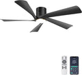 Ohniyou 52” Low Profile Modern Black Ceiling Fan with Lights | Remote/APP Control, Flush Mount, 3CCT Dimmable LED, Quiet DC Motor, Reversible, Indoor & Covered Outdoor Overhead Fans