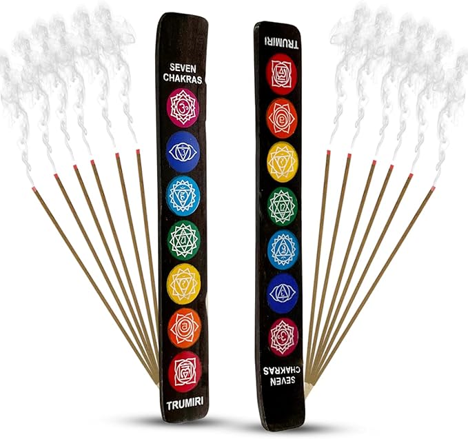 Chakra Incense Holder Burner Ash Catcher Wooden Fatti Plate Tray for Sticks and Cones Pack of 2