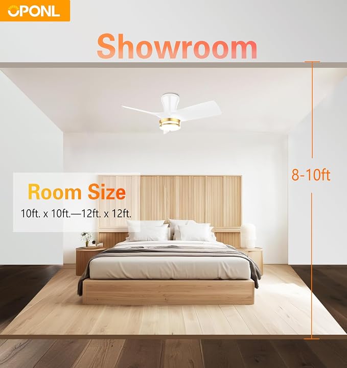 OPONL Ceiling Fan with Light, 30 inch Low Profile Ceiling fan with Light and Remote Control, Reversible, 6CCT, Dimmable, Noiseless, White Ceiling Fan for Bedroom, Indoor/Outdoor Use, Modern