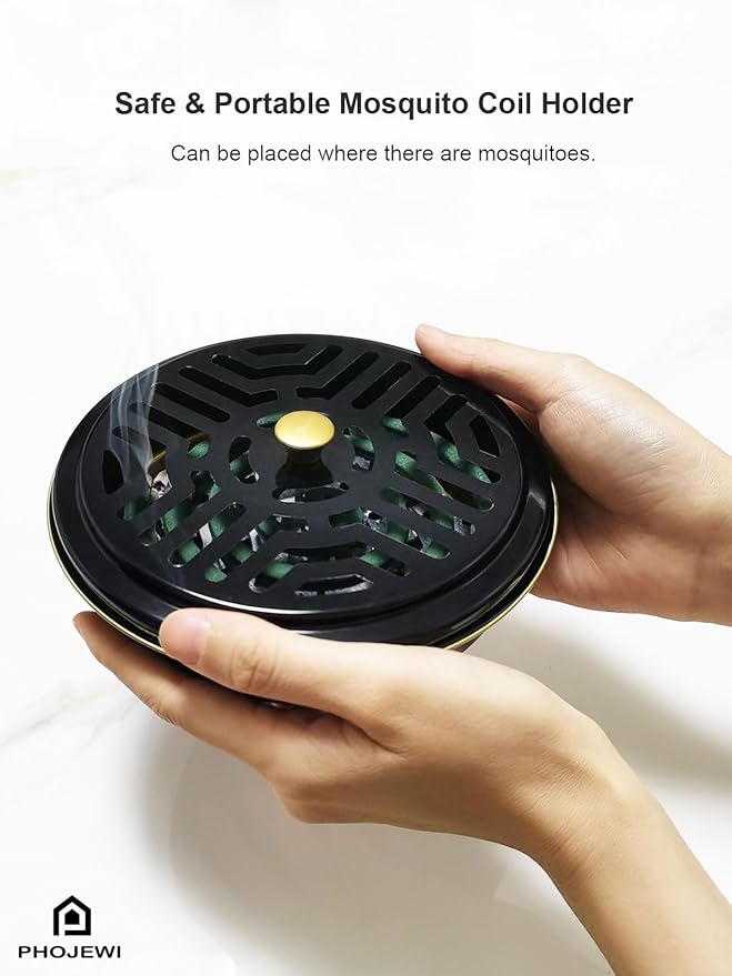 Mosquito Coil Holder, 2 Pack Metal Mosquito Repellent Coil Holder with Lid Black Portable Incense Coil Burner for Outdoor Camping Patio Party