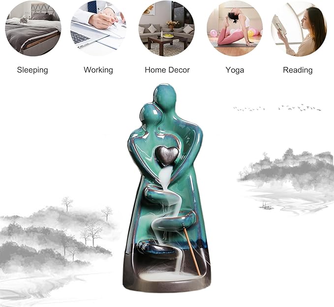 Ceramic Incense Holder, Creative Incense Waterfall Ornament, Backflow Incense Burner with 20 Cones + 30 Sticks, Zen Garden Yoga Meditation Home Decor