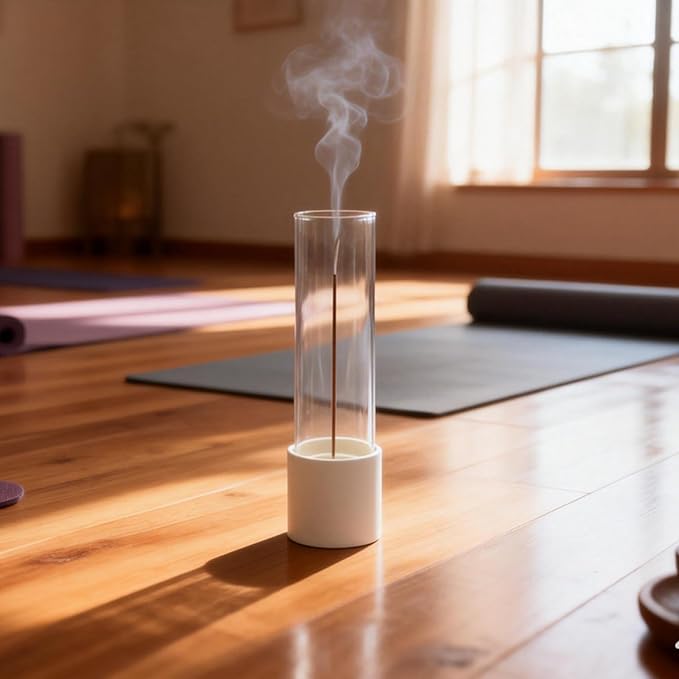 CEREMONY Incense Holder, Ceramic Incense Holder for Sticks with Glass Ash Catcher, Anti-ash Incense Burner with 20 Incense Sticks and a Ash Brush for Meditation Yoga Spa Room Decor (White)