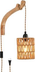 Plug in Wall Sconce,Farmhouse Wicker Wall Lamp Plug in,Hand Woven Rattan Wall Light Farmhouse Rustic Boho Sconces Wall Lighting for Living Room Bedroom