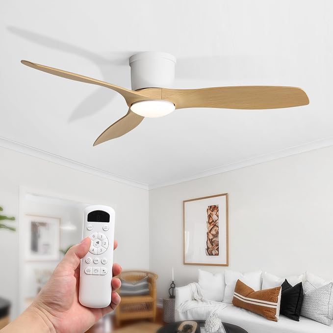 Sofucor 52 Inch Low Profile Ceiling Fans with Lights, Modern Flush Mount Ceiling Fan with 3 Plastic Blade, 6500CFM, Dimmable 6-Speed 3-Timer Reversible DC Motor for Bedroom Living Room, ETL, Log Color