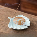 Handmade Ceramic Incense Burner Holder – Leaf Shape Incense Ash Catcher Tray for Sticks & Coil Incense, Zen Meditation Home Decor, Yoga Altar Aromatherapy Gift