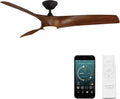 Modern Forms Zephyr 3 Blade 62 in. Indoor and Outdoor Smart Downrod Ceiling Fan with Remote Control - Integrated LED Selectable 4CCT 2700K-3000K-4000K-5000K - Matte Black/Distressed Koa