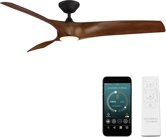 Modern Forms Zephyr 3 Blade 62 in. Indoor and Outdoor Smart Downrod Ceiling Fan with Remote Control - Integrated LED Selectable 4CCT 2700K-3000K-4000K-5000K - Matte Black/Distressed Koa