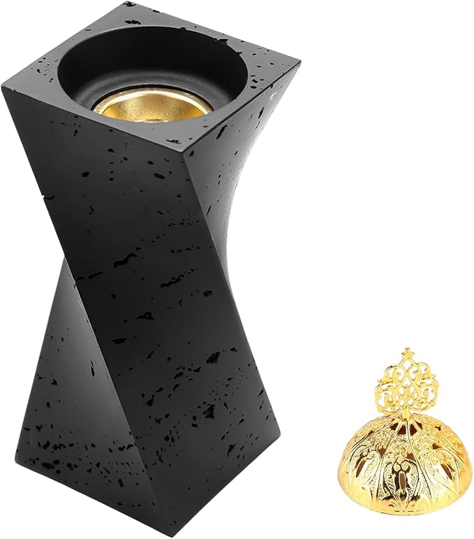 TERSCHELLING Frankincense Resin Incense Burner, Bakhoor Burner,10.62Inches Tall Incense Censer,Charcoal Incense Burner for Yoga, Spa Aromatherapy, Office and Home Decor(Black)