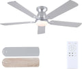 52 Inch Ceiling Fans with Lights and Remote, Flush Mount, Silver | Low Profile, Dimmable LED, Reversible, Quiet DC Motor, Wooden Blades, for Modern Apartment Bedroom Home Office Living Room