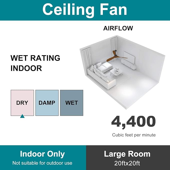 Sofucor Ceiling Fan without Lights, 60 Inch Modern Large Wood Ceiling Fan with Remote for Indoor Farmhouse Bedroom Living Room Outdoor Patio Porch, Reversible DC Motor