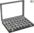 Stratalife 40 Grid Earring Organizer, Jewelry Holder Organizer with Lid | PU Leather Storage Box for Earring, Ring, Studs and Trinkets, Soft Velvet Drawer Organizer for Women, Dustproof, Gray Black