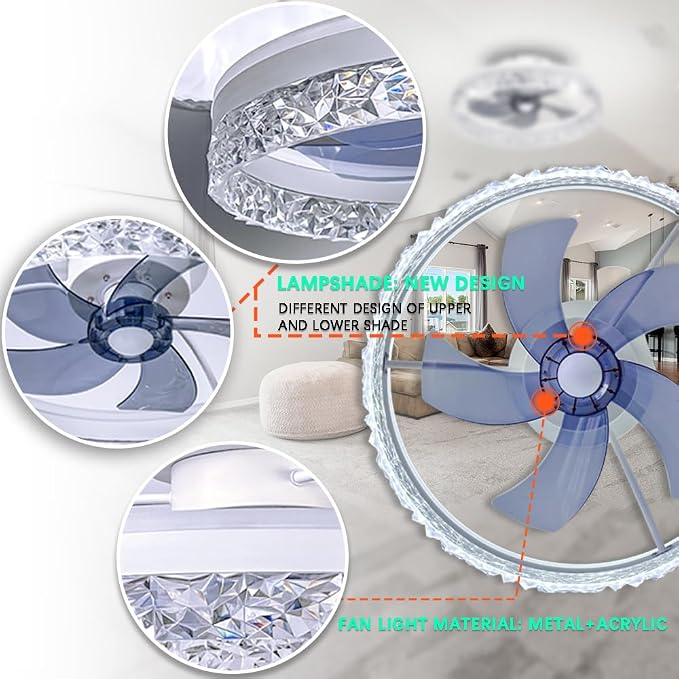 Ceiling Fan with Light, Low Profile Flush Mount Ceiling Fan, Bluetooth Ceiling Fan with Speaker, Smart Ceiling Fan with Alexa & Google Assistant, Voice/APP/Remote Control