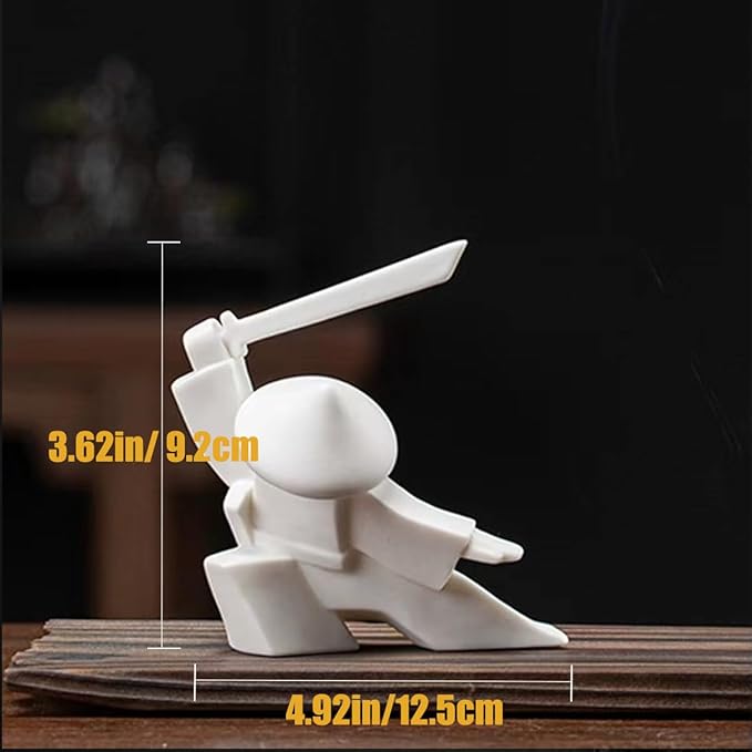 LYART Tea Pet Warrior Statue Figurine Tea Ornament Accessories Cute Kung Fu Tea Ceramic Sculpture Decoration Gift for Tearoom Home Office Children's Day Gift for Tea Lover (White a+b+c)