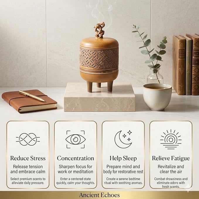 Antique Incense Holder Ceramic Incense Burner Chinese Tripod Stove Ding for Cone, Stick and Coil Incense for Yoga, SPA, Meditation
