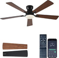 JSAITEE Ceiling Fans with Lights, 52Inch Low Profile Ceiling Fan with Light and Remote/App Control, Modern Flush Mount Brown Ceiling Fan, 3CCT Dimmable, Reversible DC Motor, for Living Room,Bedroom