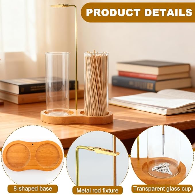 2 in 1 Incense Holder for Sticks with Glass Ash Catcher, Incense Sticks Organizer Anti-Ash Flying Inscents Stick Holder for Yoga Spa Meditation Home Decor(Color:Wood)