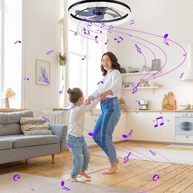 Ceiling Fan with Light, Low Profile Flush Mount Ceiling Fan with Bluetooth Speaker, Smart Ceiling Fan with Alexa & Google Assistant, Voice/APP/Remote Control, 6 Speeds