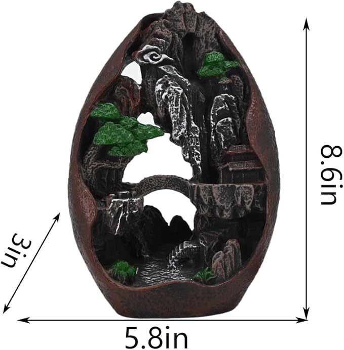 Mountain Waterfall Incense Burner Backflow Cascading Back Flow Incense Cone Holder Yoga Meditation Decor for Room